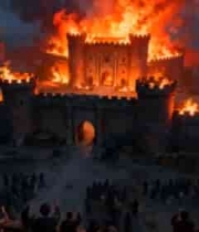 燃烧城堡人群欢呼素材2395#横屏 