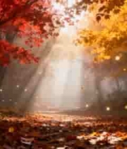 秋日森林阳光穿透树叶美景3727#横屏 