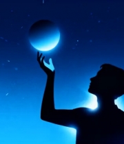 人物托举发光球体剪影画面5375#横屏 