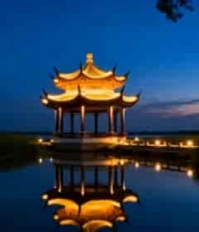 水边古亭夜景5368#横屏 