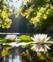 水中白睡莲及荷叶自然风光3835#横屏 