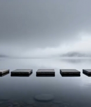 水面上的石板及云雾背景4255#横屏 