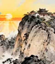 水墨风格山峰云海古建筑素材2601#横屏 