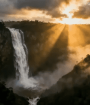 瀑布自然风光日出景象680#横屏 