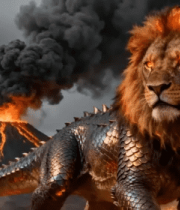 奇幻狮子与火山火焰素材7965#横屏 