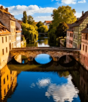 欧洲城镇河流旁彩色房屋景观6187#横屏 