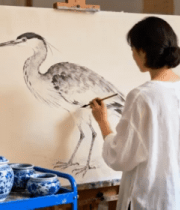 女子室内画鹭鸟9595#横屏 