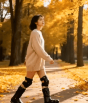 女子秋日公园漫步13403#横屏 
