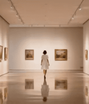 女性在美术馆欣赏画作素材13040#横屏 