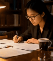 女性书房伏案书写场景4499#横屏 