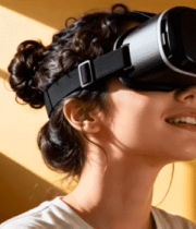 女性佩戴眼镜体验虚拟现实(1)9127#横屏 