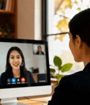 女性居家电脑前视频通话场景5016#横屏 