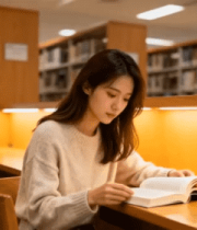 女生在图书馆安静阅读8068#横屏 