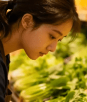 女性超市挑选蔬菜画面9669#横屏 