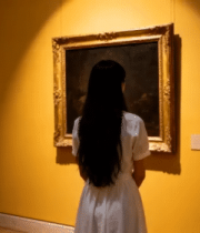 女孩美术馆观赏绘画作品12017#横屏 