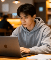 年轻人在室内使用笔记本电脑8159#横屏 