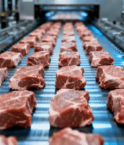 牛肉在传送带上加工场景7449#横屏 