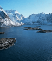 挪威雪山湖泊风光全景8635#横屏 