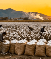 农民田间采摘棉花场景8150#横屏 