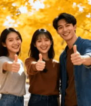 年轻人秋日户外竖大拇指8828#横屏 