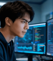 男子专注操作电脑屏幕5423#横屏 