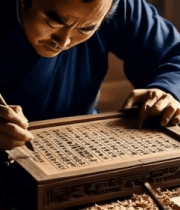 男子专注雕刻古书文字3234#横屏 