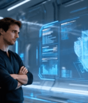 	 男子观察虚拟科技界面5949#横屏 