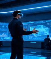 男子戴眼镜体验科技场景1988#横屏 