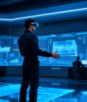 	 男子戴眼镜体验科技场景1988#横屏 