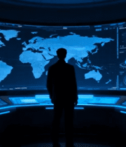 	 男子查看科技感数据大屏14154#横屏 