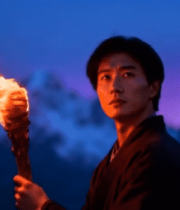 男子手持火炬于雪山前(1)9754#横屏 