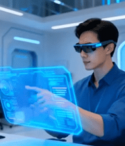 男子实验室使用虚拟现实设备8776#横屏 