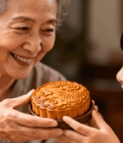 祖孙中秋传递月饼画面4441#横屏 