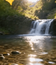 自然风景中的瀑布与溪流5093#横屏 