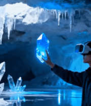 男子溶洞内体验科技10380#横屏 