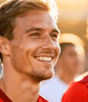 足球运动员赛场微笑特写9743#横屏 