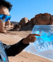 男子沙漠中操作虚拟屏幕10225#横屏 