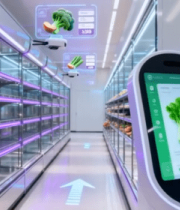 男子操作超市智能设备选购蔬菜4452#横屏 