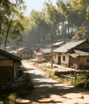 竹林中的乡村小道景象7718#横屏 