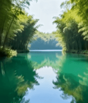 竹林中河流自然风光7165#横屏 