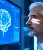 	 男士查看电脑中大脑图像11298#横屏 