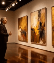 男士在美术馆欣赏绘画作品4626#横屏 