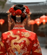 中式新娘古建筑前背影素材6408#横屏 