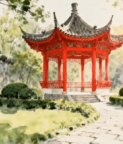 中式红亭园林景观12962#横屏 