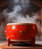 中式建筑内红鼓与吉祥灯笼598#横屏 