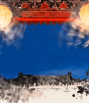 中式建筑下的灯笼夜景5847#横屏 