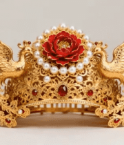 中式金凤凰珍珠刺绣凤冠素材7336#横屏 