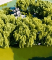 	 中式园林湖泊楼阁鸟瞰13914#横屏 