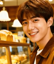 男生在面包店微笑12032#横屏 