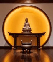 中式房间内佛像及木质家具392#横屏 